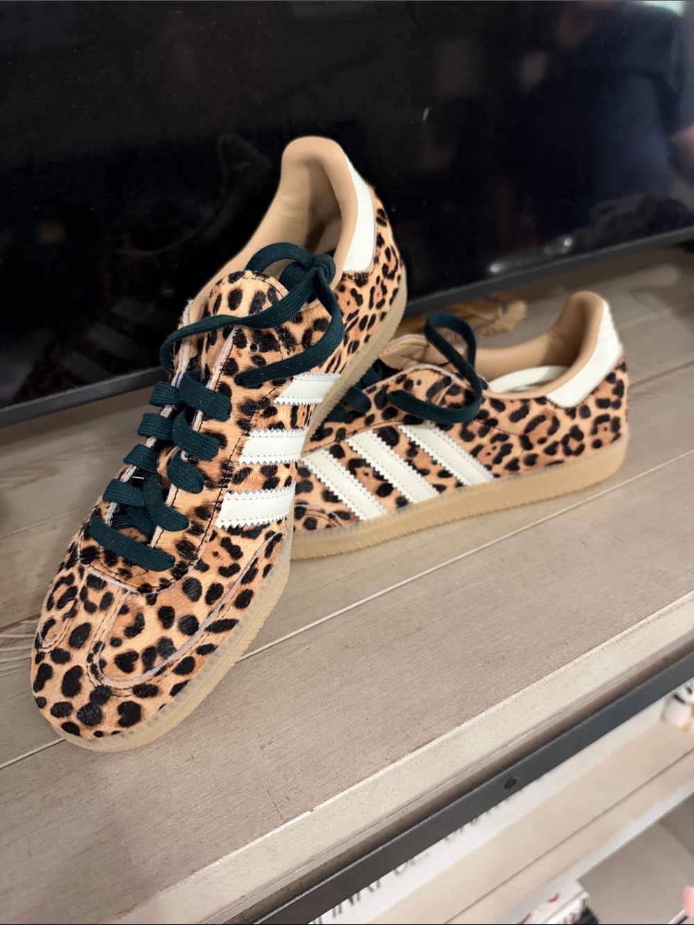 adidas Women's Leopard Print Gazelle Sneakers - Beige/Black/White